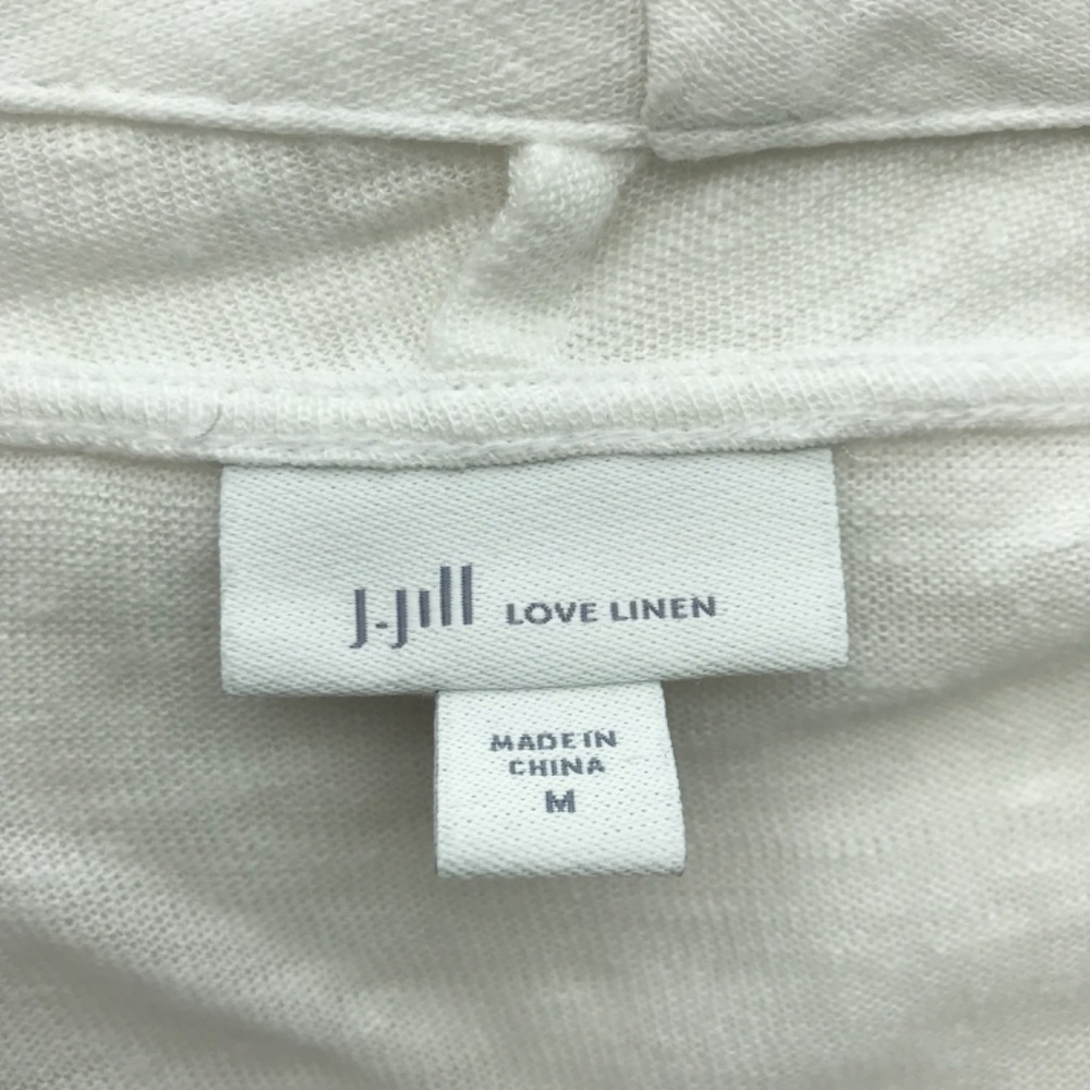 J Jill Love 100% Linen White Open Front Pocket Cardigan M 3/4 Ruched Sleeves - Picture 6 of 8